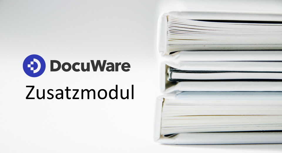 Zusatzmodul für DocuWare neben einem Bücherstapel