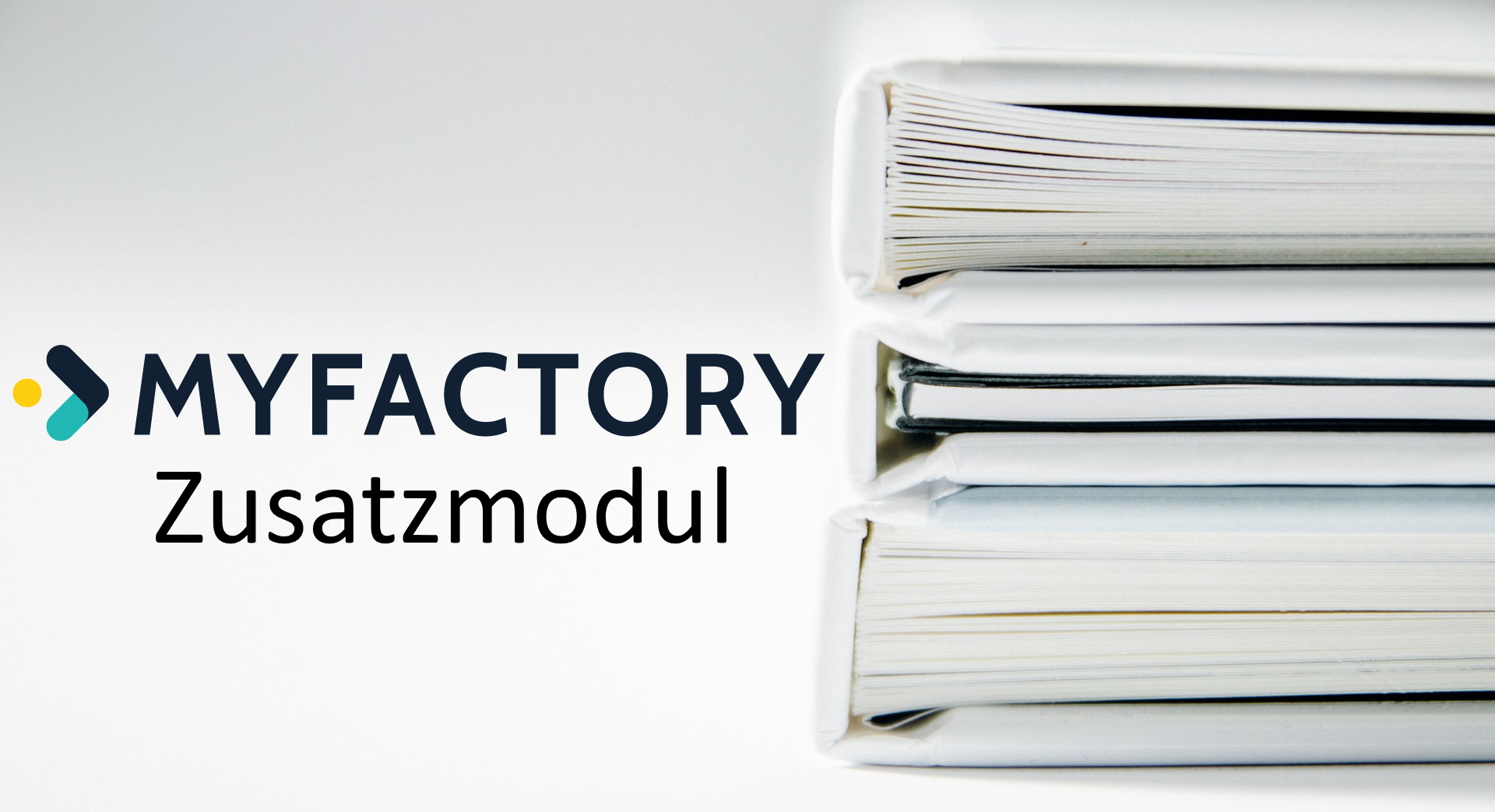 Zusatzmodul für myfactory neben einem Bücherstapel