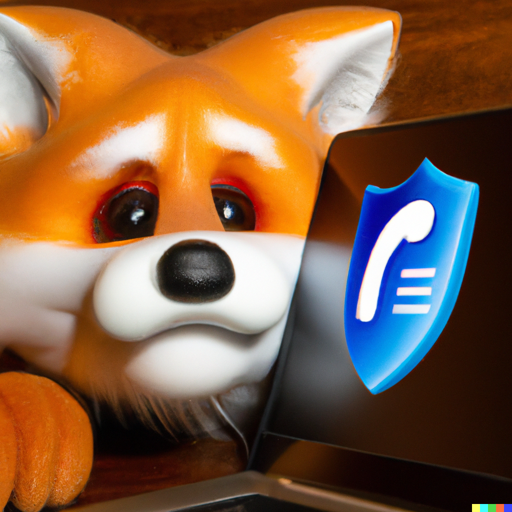 a photo of a cute firefox trying to authenticate on a pc.png